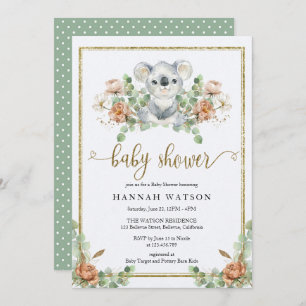 Koala Eucalyptus Woodland Elegant Baby shower Kaart