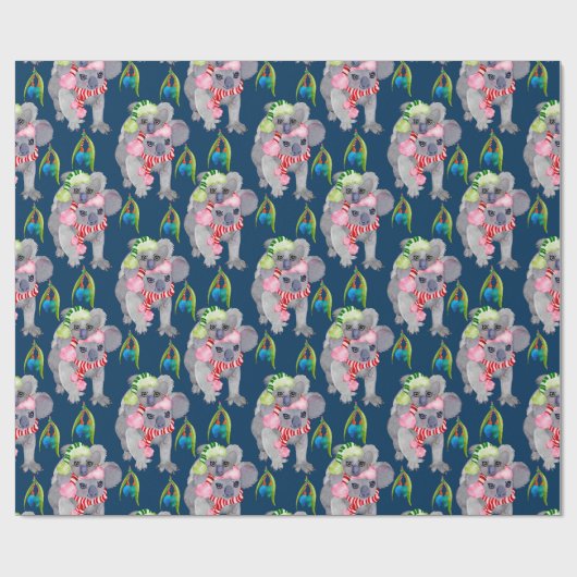 Koala Familie Blauw Kerstmis Cadeaupapier (Vlak)
