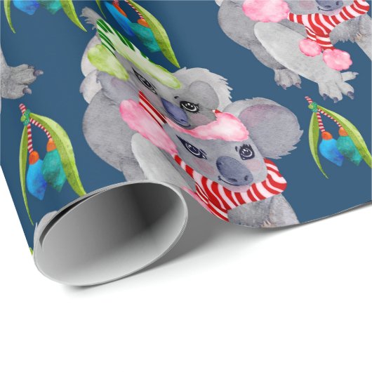 Koala Familie Blauw Kerstmis Cadeaupapier (Rol Hoek)