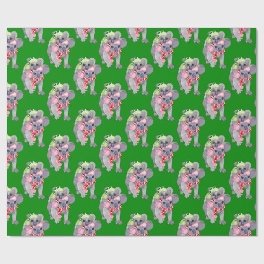 Koala Familie Groene Kerstmis Cadeaupapier (Vlak)