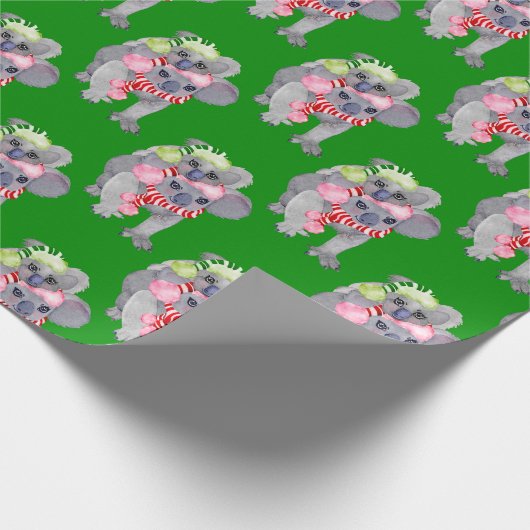 Koala Familie Groene Kerstmis Cadeaupapier (Hoek)