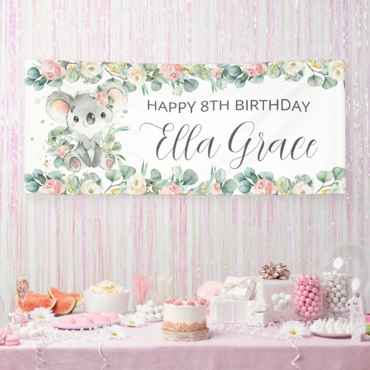 Koala Floral Eucalyptus Greenery Welcome Backdrop  Spandoek (Feest)