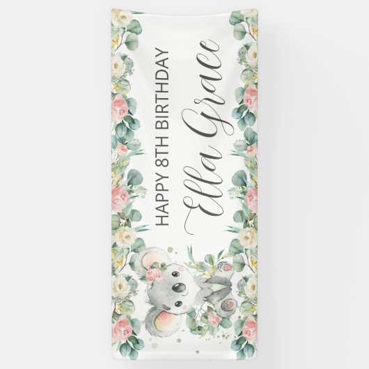 Koala Floral Eucalyptus Greenery Welcome Backdrop  Spandoek (Verticaal)