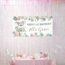 Koala Floral Eucalyptus Greenery Welkomstachtergro Spandoek