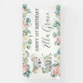 Koala Floral Eucalyptus Greenery Welkomstachtergro Spandoek (Verticaal)