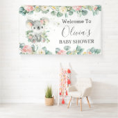 Koala Floral Eucalyptus Greenery Welkomstachtergro Spandoek (Insitu)