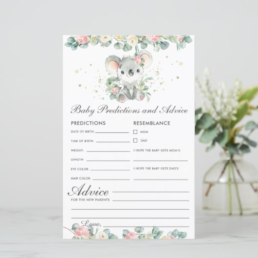 Koala Floral Greenery Baby Predictions and Advice (Staand voorkant)
