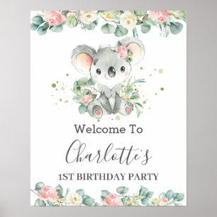 Koala Floral Greenery Baby shower Birthday Welkom Poster