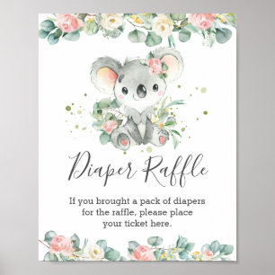 Koala Floral Greenery Baby shower Diaper Raffle Poster
