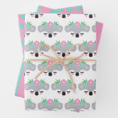 Koala Floral Pastel Wrapping Paper Sheet (In situ)