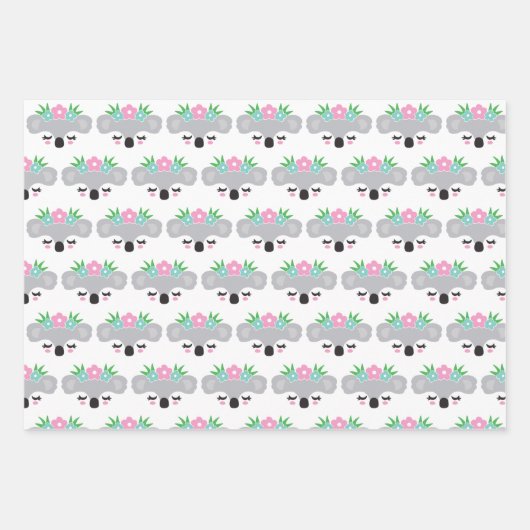 Koala Floral Pastel Wrapping Paper Sheet (Voorkant)
