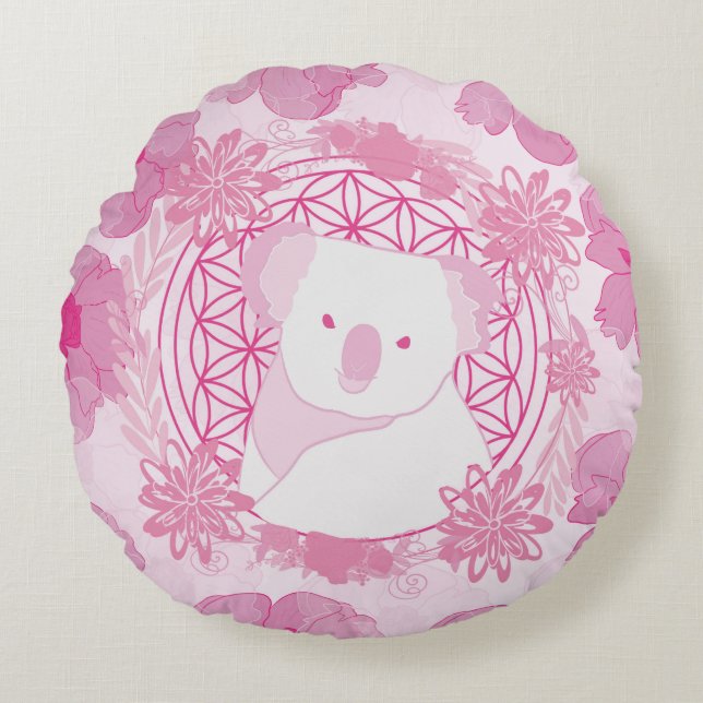 Koala Flower of life Rond Kussen (Voorkant)