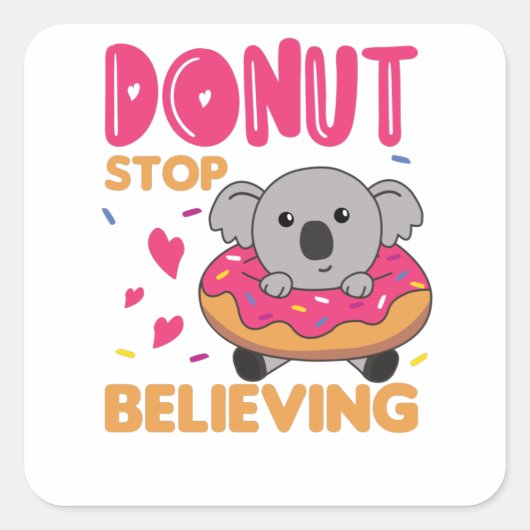 Koala Funny Animals in donut Roze Vierkante Sticker (Voorkant)