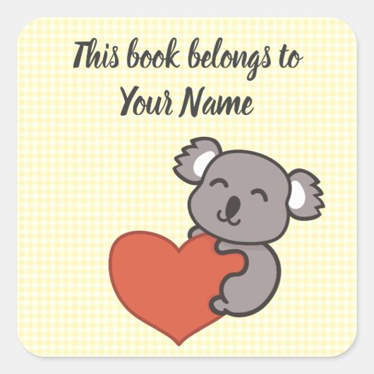 Koala gepersonaliseerde Bookplate Sticker (Voorkant)