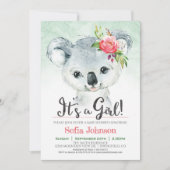 Koala Girl Baby shower Invitation Kaart (Voorkant)