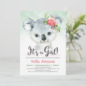 Koala Girl Baby shower Invitation Kaart (Staand voorkant)