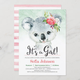 Koala Girl Baby shower Kaart