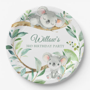 Koala Green en Gray Custom Birthday Party Papieren Bordje