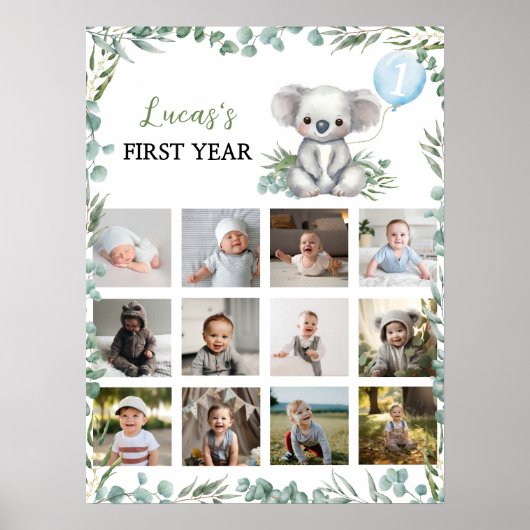 Koala Greenery Eerste jaar Foto Milestone Poster (Voorkant)