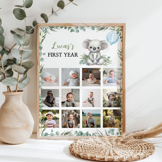 Koala Greenery Eerste jaar Foto Milestone Poster