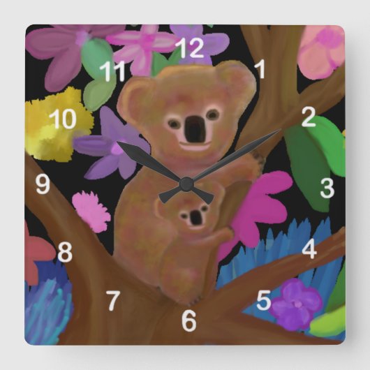 Koala Habitat Clock Vierkante Klok (Voorkant)