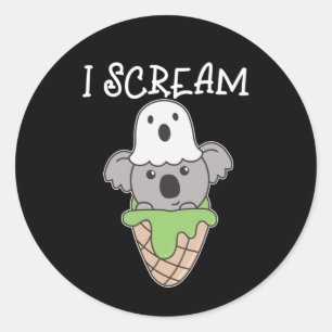 Koala Halloween Ghost I Scream Ice Cream Pun Ronde Sticker
