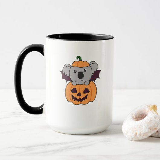 Koala Halloween Pumpkin Bat Costume Mok (Met donut)