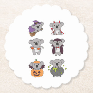 Koala Halloween Witch Devil Pumpkin Vampire Kartonnen Onderzetters