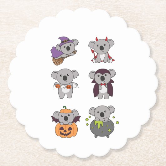 Koala Halloween Witch Devil Pumpkin Vampire Kartonnen Onderzetters (Voorkant)