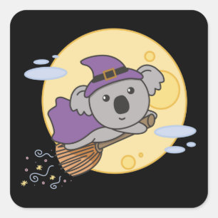 Koala Halloween Witch Kinder Witch Costume Vierkante Sticker