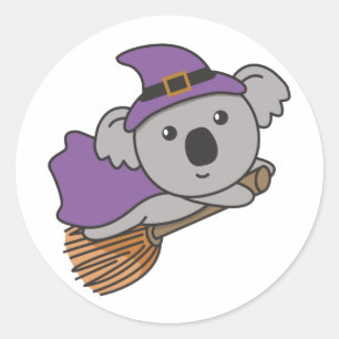 Koala Halloween Witch Kinderen Witch Costume Class Ronde Sticker
