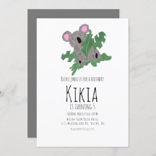 Koala Hand Drawn Animal Birthday Party - uitnodigi Kaart