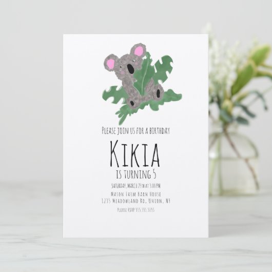 Koala Hand Drawn Animal Green Birthday Party Kaart (Staand voorkant)