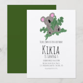 Koala Hand Drawn Animal Green Birthday Party Kaart (Voorkant / Achterkant)
