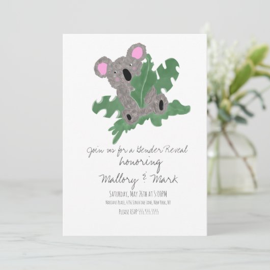 Koala Hand Drawn Gender Reopenbaart uitnodiging (Staand voorkant)
