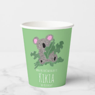 Koala Handgetekend Dier Groen Verjaardagsfeest     Papieren Bekers
