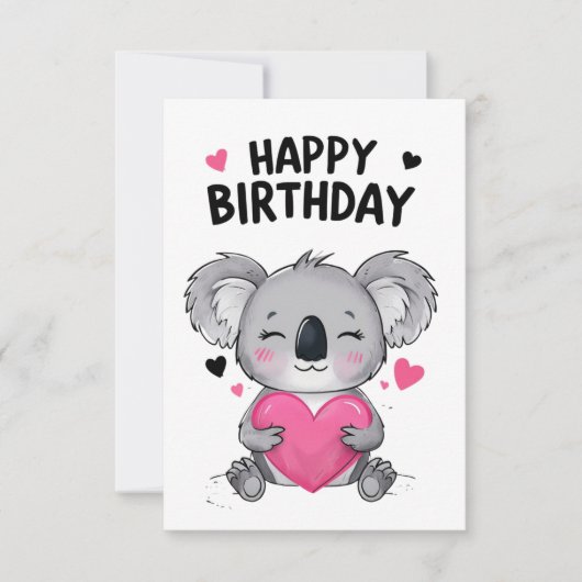 Koala Happy Birthday Kaart met harten (Voorkant)