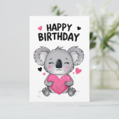 Koala Happy Birthday Kaart met harten (Staand voorkant)