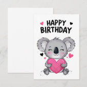 Koala Happy Birthday Kaart met harten (Voorkant / Achterkant)