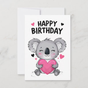 Koala Happy Birthday Kaart met harten