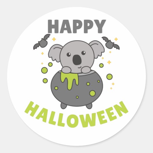 Koala Happy Halloween Cauldron Bat Classic Round S Ronde Sticker (Voorkant)