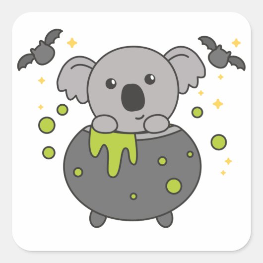 Koala Happy Halloween Cauldron Bat Square Sticker (Voorkant)