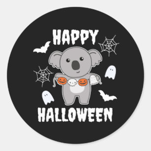 Koala Happy Halloween Pumpkin Bat Costume Ronde Sticker