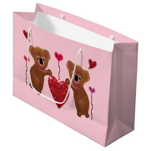 Koala Hearts Gift Bags Large Cadeautasje (Voorkant Gekanteld)