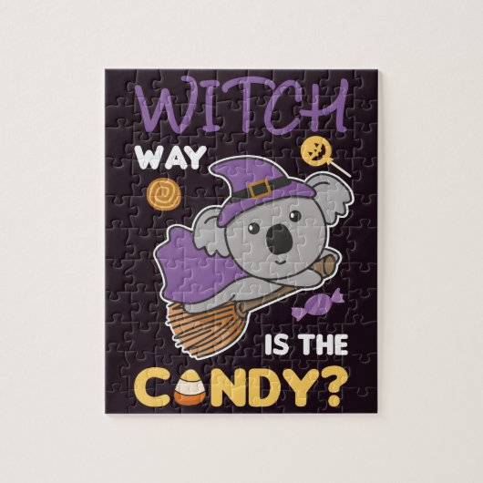 Koala Hexe Witch Way is het Snoep Happy Halloween Legpuzzel (Verticaal)