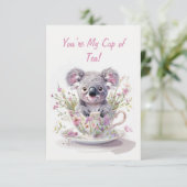 Koala in bloemenkopje bedankkaart (Staand voorkant)