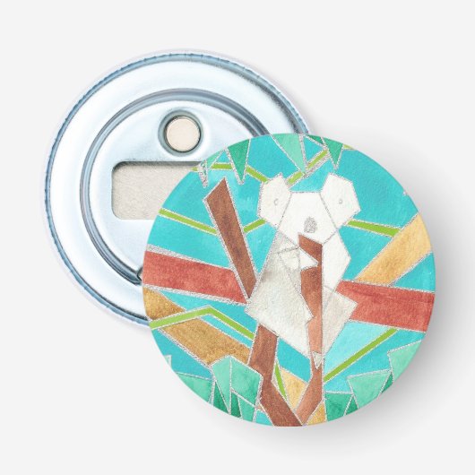 Koala in Boom Originele Abstracte Kunst Button Flesopener (Voorkant)
