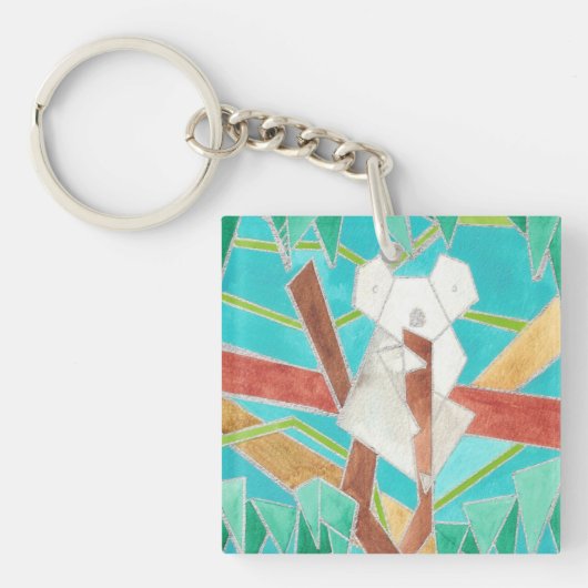 Koala in Boom Originele Abstracte Kunst Sleutelhanger (Voorkant)