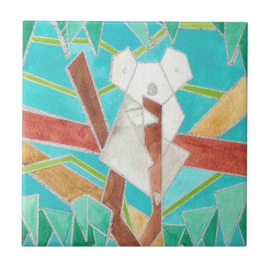 Koala in Boom Originele Abstracte Kunst Tegeltje (Voorkant)
