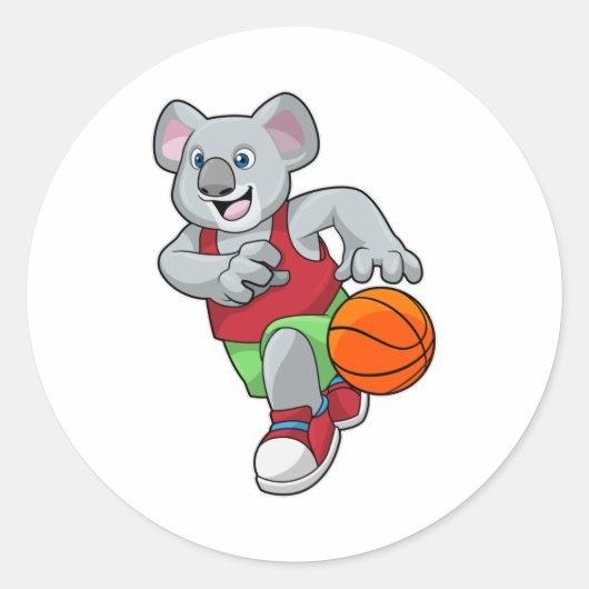 Koala in de Basketball-sport Ronde Sticker (Voorkant)